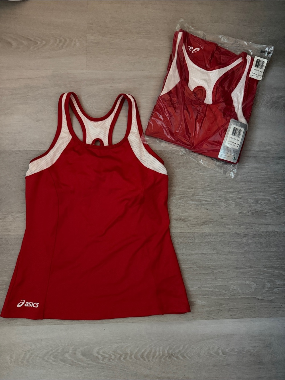 ASICS Red Racerback Athletic Tank with White Mesh Trim XS, S, M